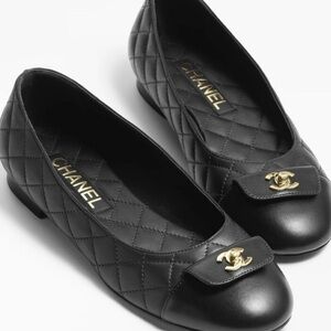 Designer Black Quilted Leather Ballet Flats